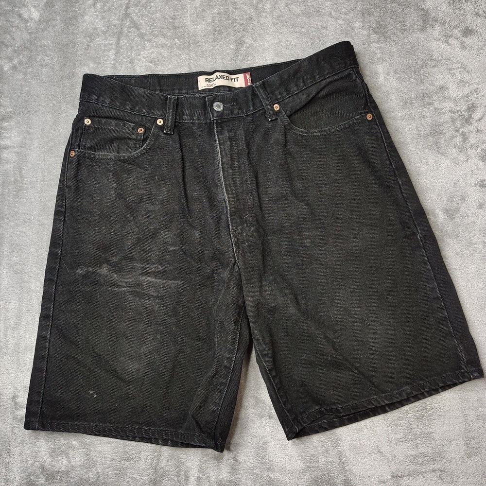 VTG Levis Jorts Mens 34 Black 550 Relaxed Fit Jean Shorts Red Tab Work Wear